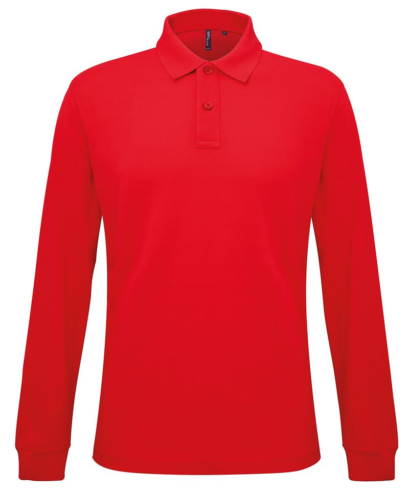 Men's Classic Fit Long Sleeved Polo in Red by Asquith & Fox — Custom branded clothing by Print Press, featuring premium embroidery produced in our specialist print lab in the UK.
