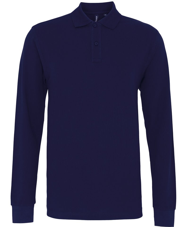 Men's Classic Fit Long Sleeved Polo in Navy by Asquith & Fox — Custom branded clothing by Print Press, featuring premium embroidery produced in our specialist print lab in the UK.