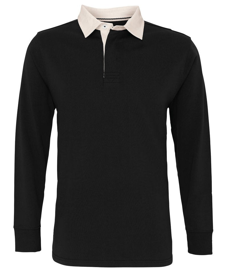 Men's Classic Fit Long Sleeved Vintage Rugby Shirt in Black Natural by Asquith & Fox — Custom branded clothing by Print Press, featuring premium embroidery produced in our specialist print lab in the UK.