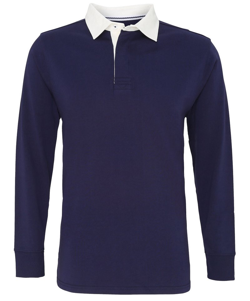 Men's Classic Fit Long Sleeved Vintage Rugby Shirt in Navy White by Asquith & Fox — Custom branded clothing by Print Press, featuring premium embroidery produced in our specialist print lab in the UK.