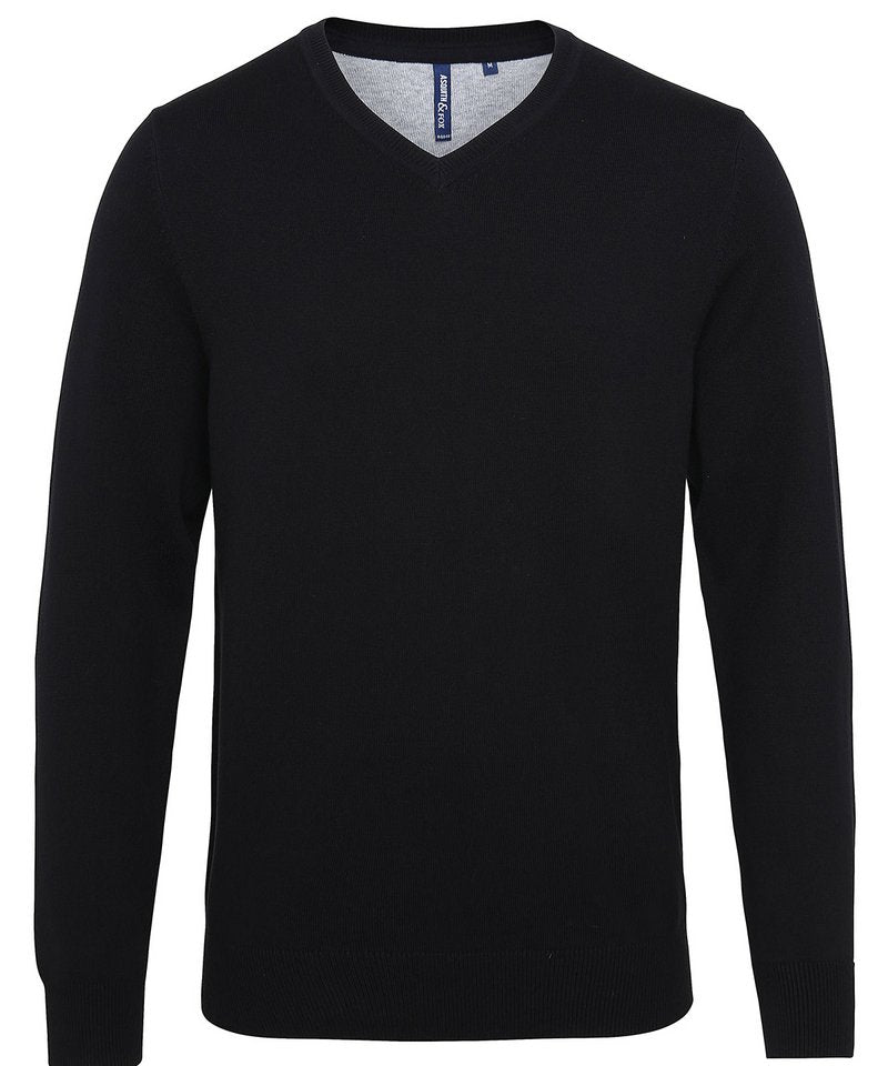 Men's Cotton Blend V-Neck Sweater in Black by Asquith & Fox — Custom branded clothing by Print Press, featuring premium embroidery produced in our specialist print lab in the UK.