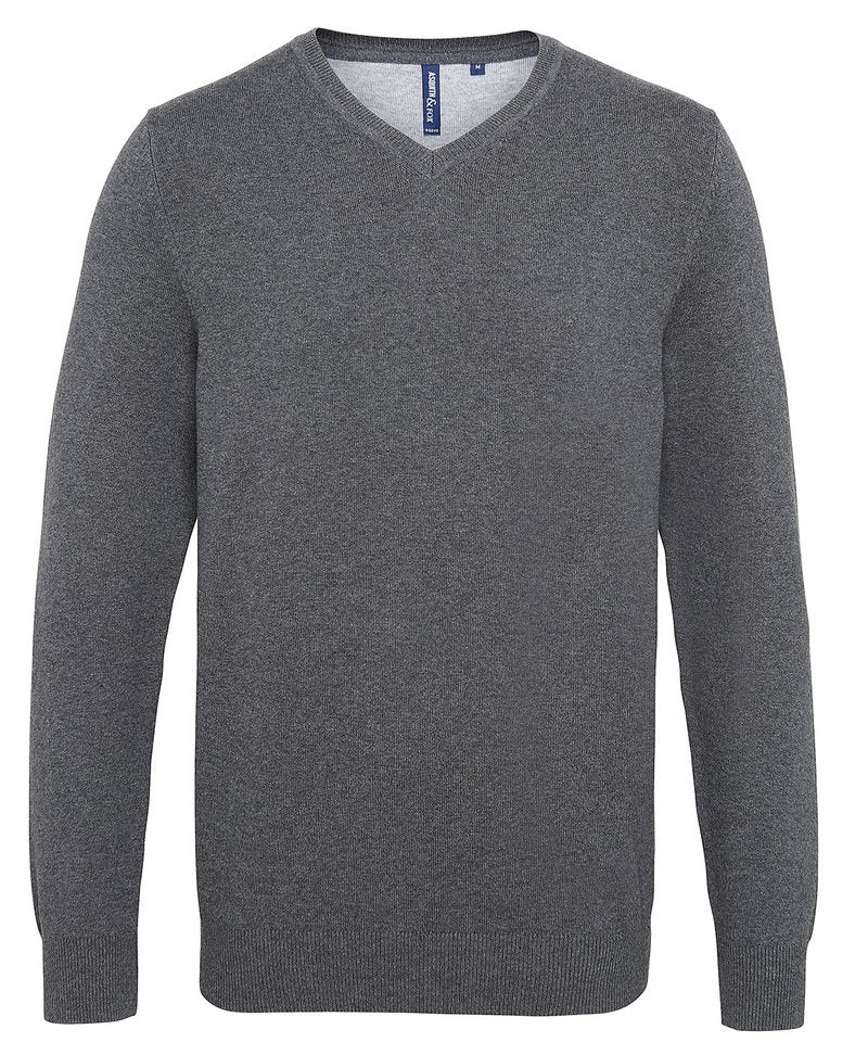 Men's Cotton Blend V-Neck Sweater in Charcoal by Asquith & Fox — Custom branded clothing by Print Press, featuring premium embroidery produced in our specialist print lab in the UK.