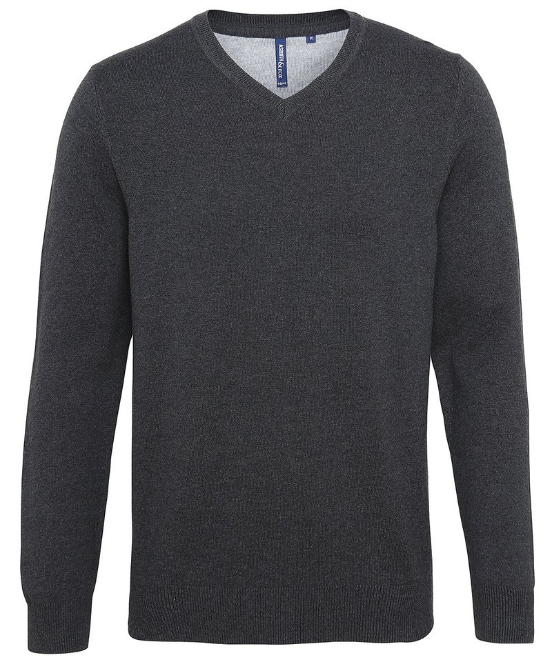 Men's Cotton Blend V-Neck Sweater in Heather Black by Asquith & Fox — Custom branded clothing by Print Press, featuring premium embroidery produced in our specialist print lab in the UK.