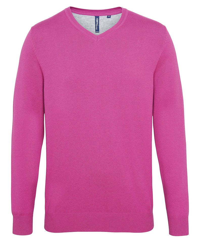 Men's Cotton Blend V-Neck Sweater in Orchid Heather by Asquith & Fox — Custom branded clothing by Print Press, featuring premium embroidery produced in our specialist print lab in the UK.
