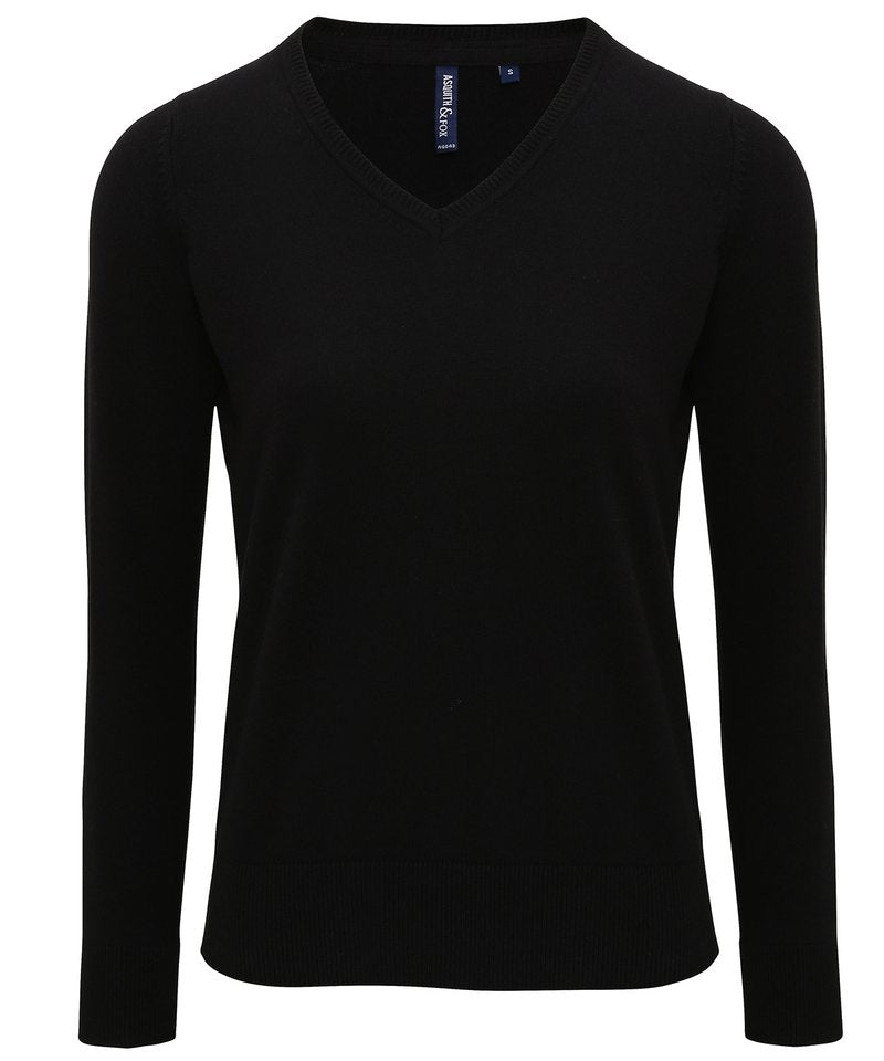 Women's Cotton Blend V-Neck Sweater in Black by Asquith & Fox — Custom branded clothing by Print Press, featuring premium embroidery produced in our specialist print lab in the UK.