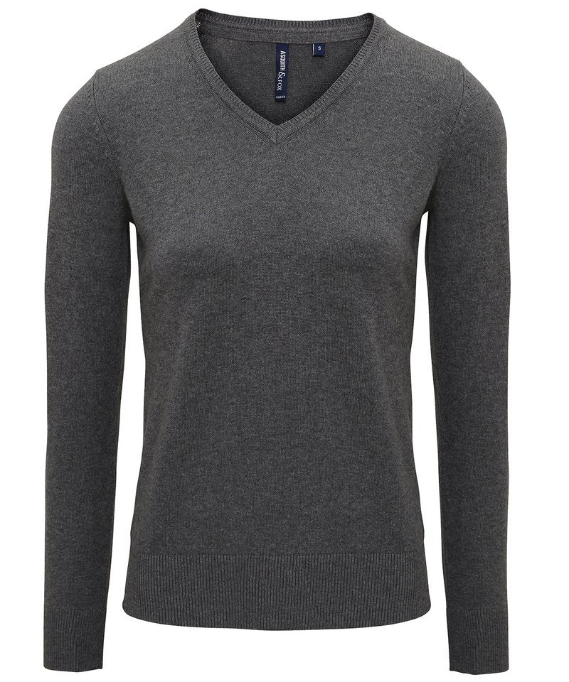 Women's Cotton Blend V-Neck Sweater in Charcoal by Asquith & Fox — Custom branded clothing by Print Press, featuring premium embroidery produced in our specialist print lab in the UK.