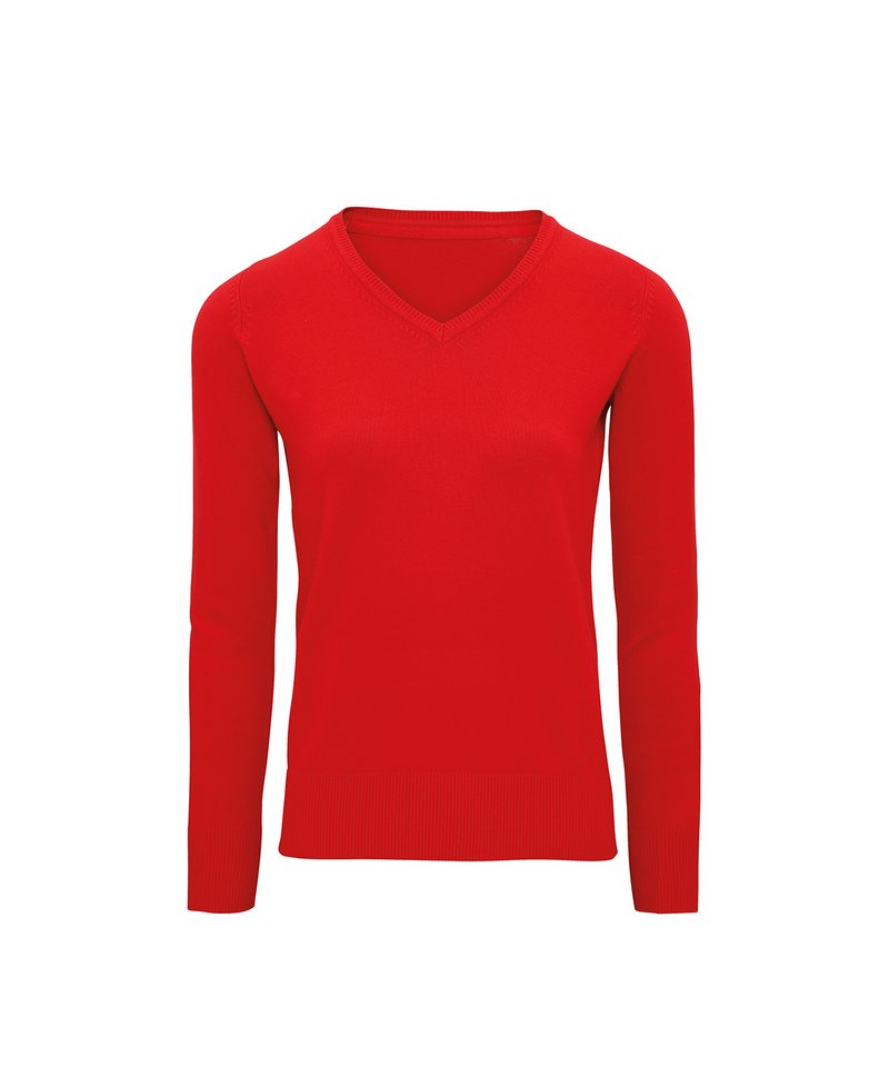Women's Cotton Blend V-Neck Sweater in XS Cherry Red by Asquith & Fox — Custom branded clothing by Print Press, featuring premium embroidery produced in our specialist print lab in the UK.