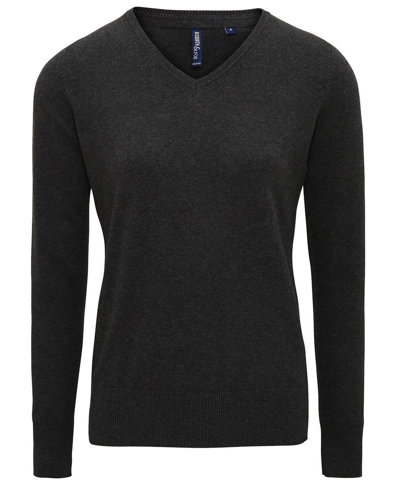 Women's Cotton Blend V-Neck Sweater in Heather Black by Asquith & Fox — Custom branded clothing by Print Press, featuring premium embroidery produced in our specialist print lab in the UK.