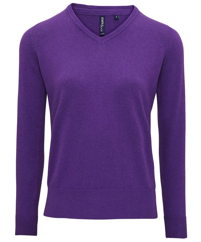 Women's Cotton Blend V-Neck Sweater in Purple Heather by Asquith & Fox — Custom branded clothing by Print Press, featuring premium embroidery produced in our specialist print lab in the UK.