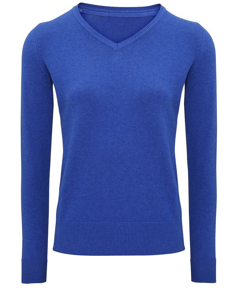 Women's Cotton Blend V-Neck Sweater in Royal Heather by Asquith & Fox — Custom branded clothing by Print Press, featuring premium embroidery produced in our specialist print lab in the UK.