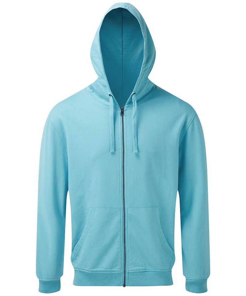 Men's Coastal Vintage Wash Loop Back Zip Through Hoodie in Bright Ocean by Asquith & Fox — Custom branded clothing by Print Press, featuring premium embroidery produced in our specialist print lab in the UK.