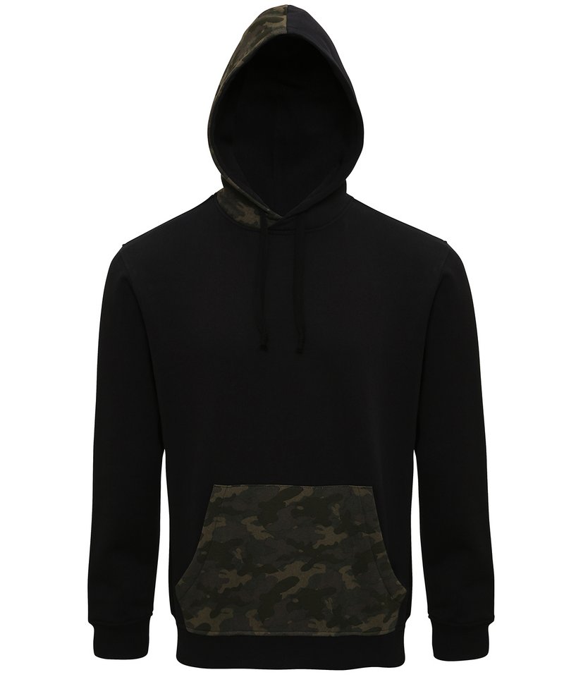 Men's Camo Trimmed Hoodie in Black Green Camo by Asquith & Fox — Custom branded clothing by Print Press, featuring premium embroidery produced in our specialist print lab in the UK.