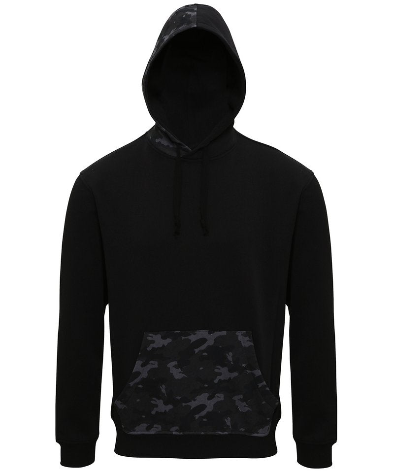 Men's Camo Trimmed Hoodie in Black Grey Camo by Asquith & Fox — Custom branded clothing by Print Press, featuring premium embroidery produced in our specialist print lab in the UK.