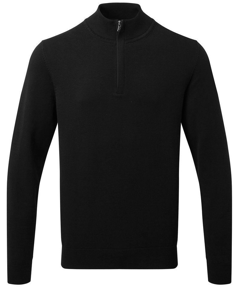 Men's Cotton Blend ¼ Zip Sweater in Black by Asquith & Fox — Custom branded clothing by Print Press, featuring premium embroidery produced in our specialist print lab in the UK.