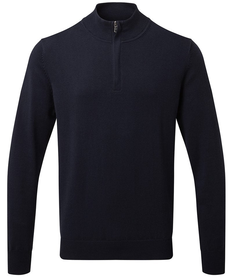 Men's Cotton Blend ¼ Zip Sweater in French Navy by Asquith & Fox — Custom branded clothing by Print Press, featuring premium embroidery produced in our specialist print lab in the UK.