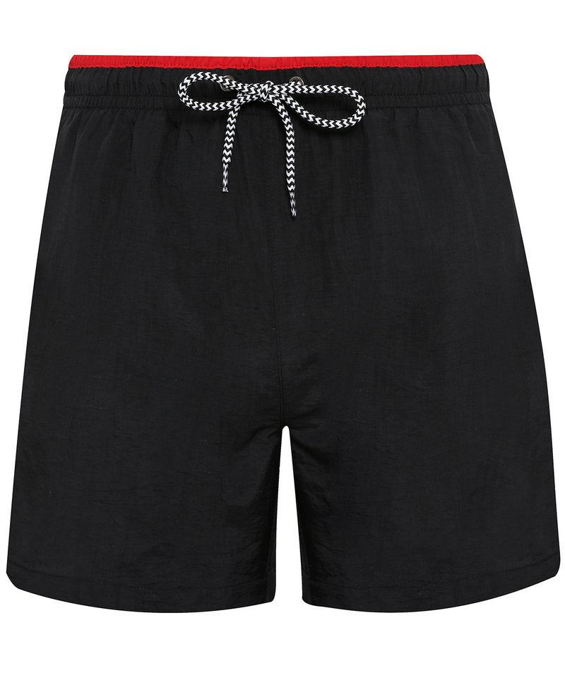 Men's Swim Shorts in Black Red by Asquith & Fox — Custom branded clothing by Print Press, featuring premium embroidery produced in our specialist print lab in the UK.