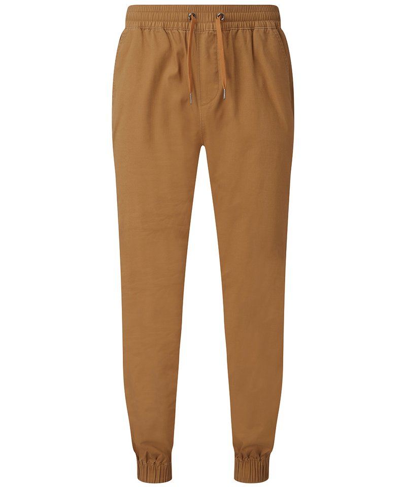 Men's Twill Jogger in Camel by Asquith & Fox — Custom branded clothing by Print Press, featuring premium embroidery produced in our specialist print lab in the UK.
