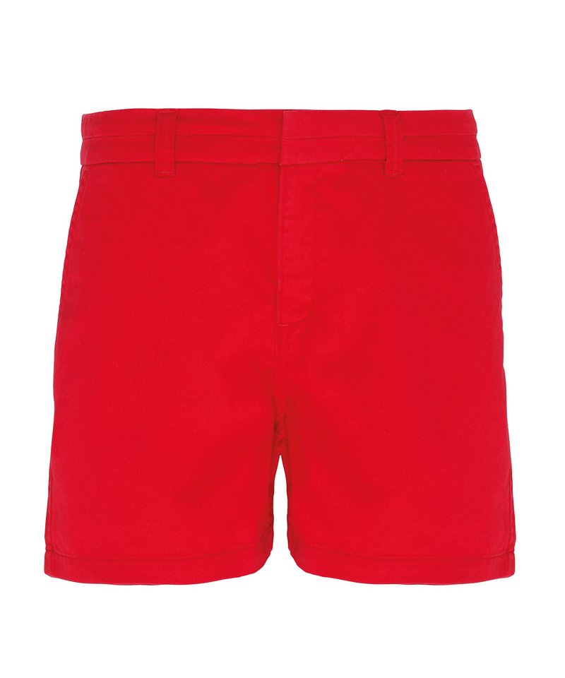 Women's Chino Shorts in CherryRed by Asquith & Fox — Custom branded clothing by Print Press, featuring premium embroidery produced in our specialist print lab in the UK.