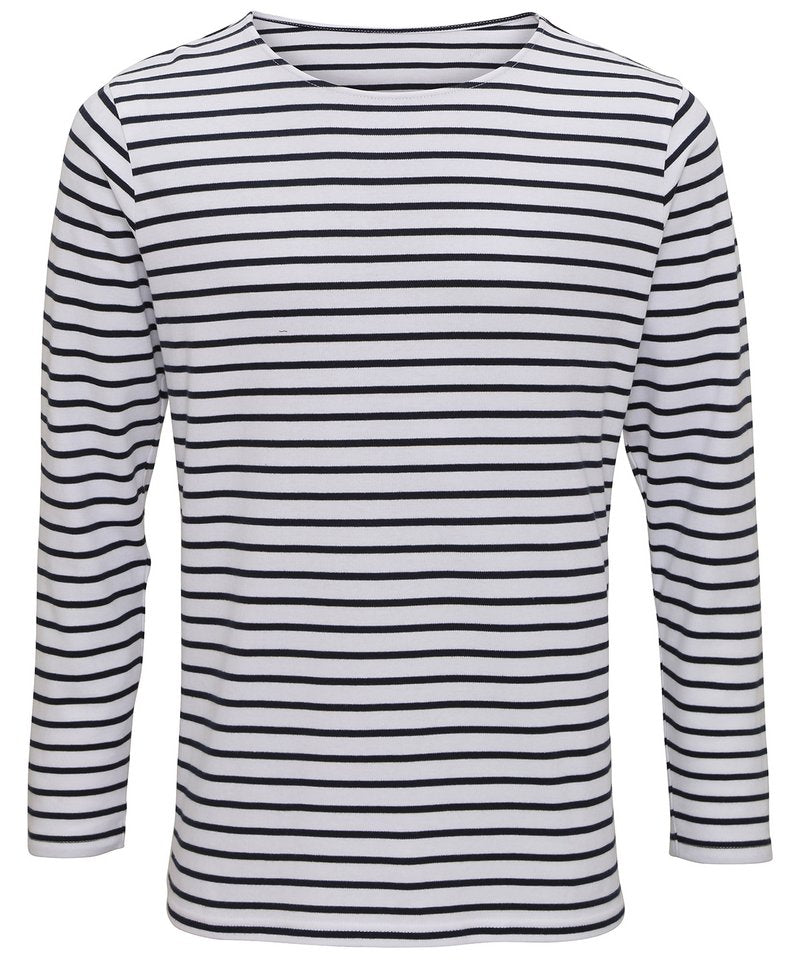 Men's Marinière Coastal Long Sleeve Tee in White Navy by Asquith & Fox — Custom branded clothing by Print Press, featuring premium embroidery produced in our specialist print lab in the UK.