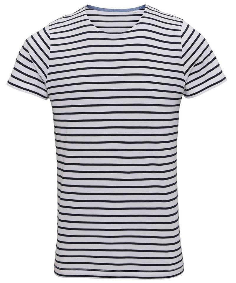 Men's Marinière Coastal Short Sleeve Tee in White Navy by Asquith & Fox — Custom branded clothing by Print Press, featuring premium embroidery produced in our specialist print lab in the UK.