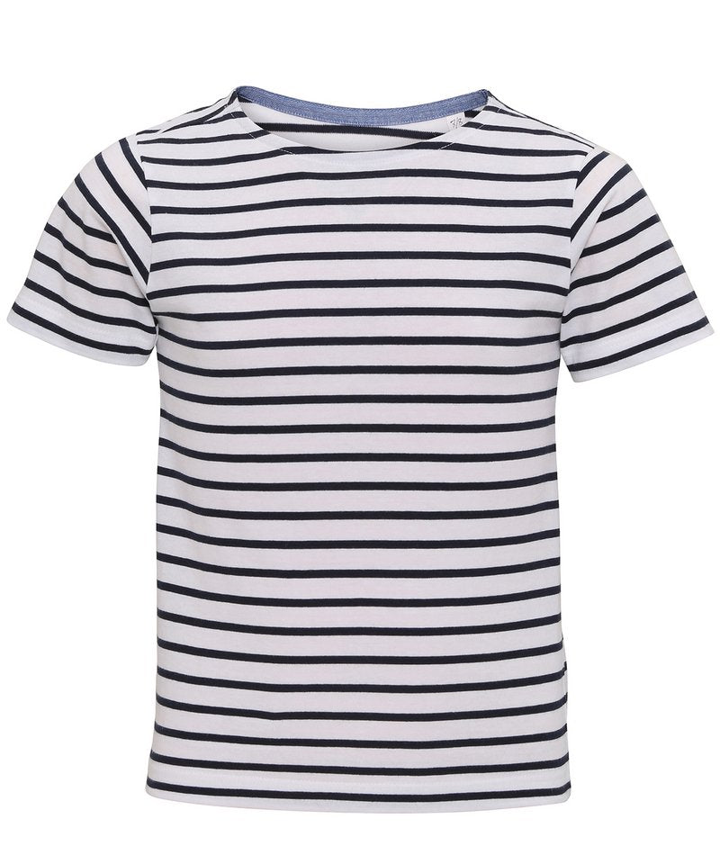 Kids Marinière Coastal Short Sleeve Tee in White Navy by Asquith & Fox — Custom branded clothing by Print Press, featuring premium embroidery produced in our specialist print lab in the UK.
