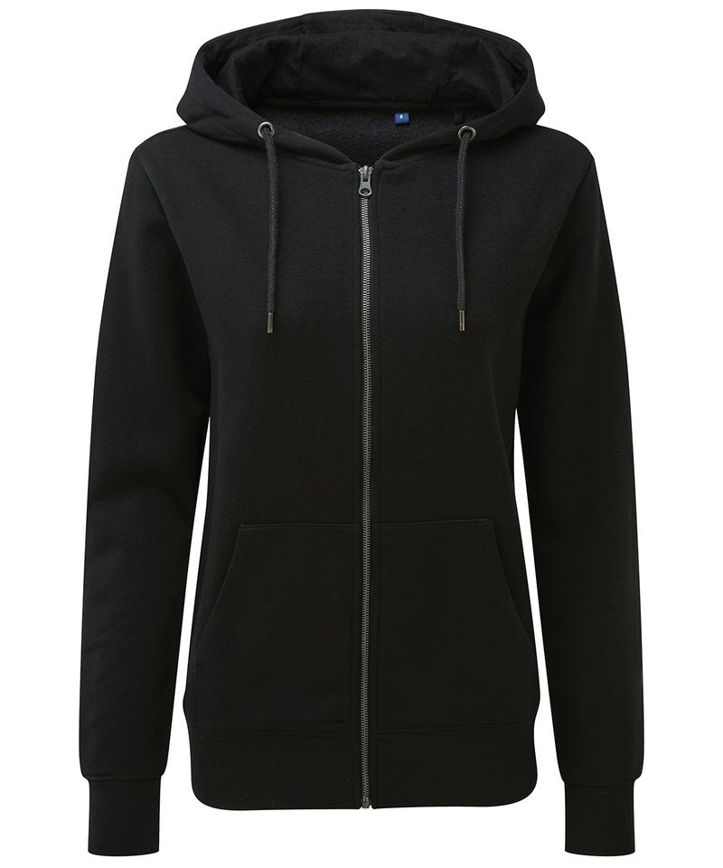 Women's Zip-Through Organic Hoodie in Black by Asquith & Fox — Custom branded clothing by Print Press, featuring premium embroidery produced in our specialist print lab in the UK.