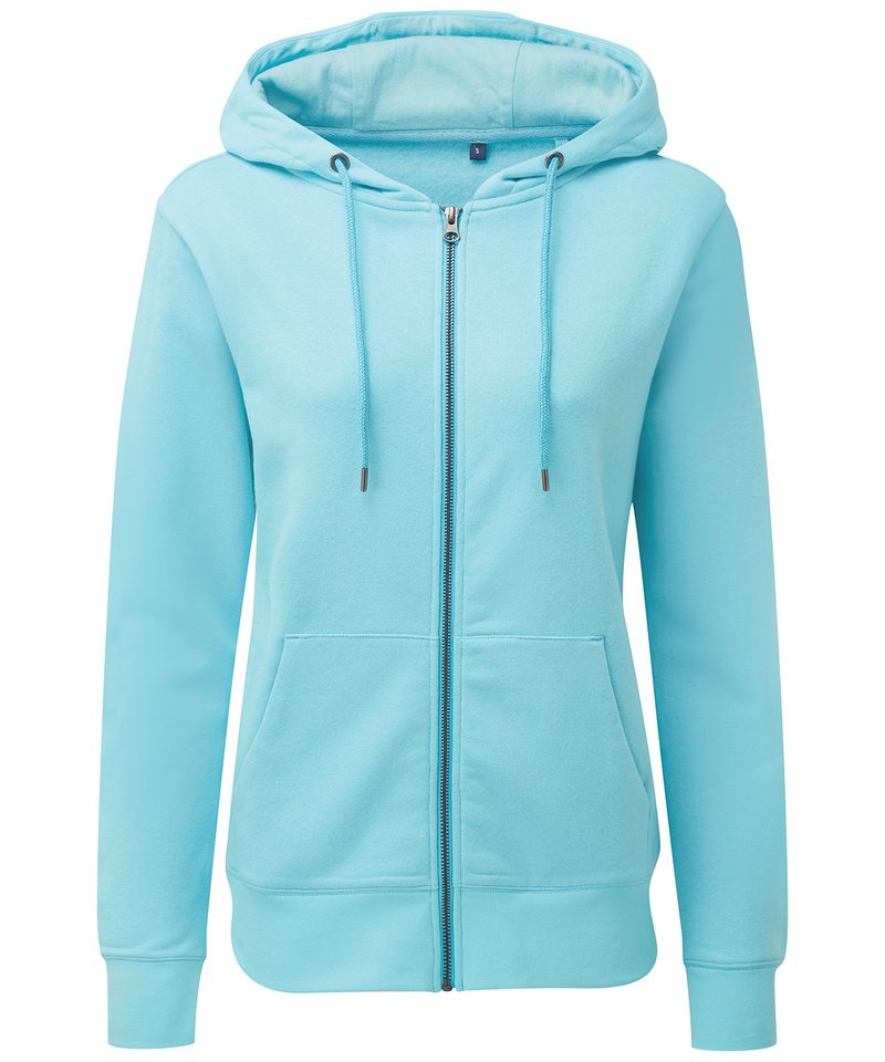 Women's Zip-Through Organic Hoodie in Bright Ocean by Asquith & Fox — Custom branded clothing by Print Press, featuring premium embroidery produced in our specialist print lab in the UK.