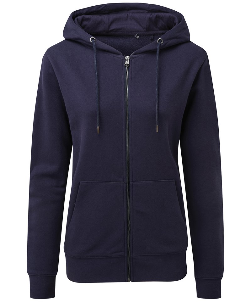 Women's Zip-Through Organic Hoodie in Navy by Asquith & Fox — Custom branded clothing by Print Press, featuring premium embroidery produced in our specialist print lab in the UK.