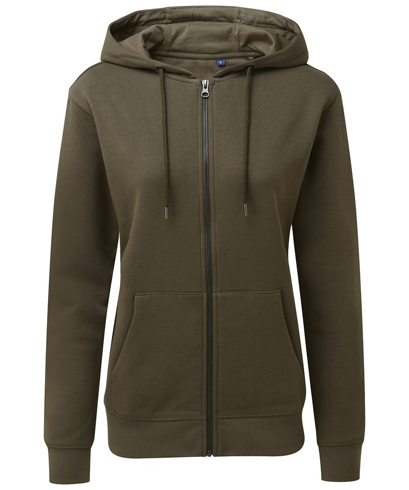 Women's Zip-Through Organic Hoodie in Olive by Asquith & Fox — Custom branded clothing by Print Press, featuring premium embroidery produced in our specialist print lab in the UK.