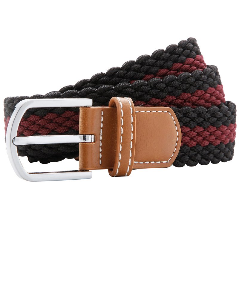 Two-Colour Stripe Braid Stretch Belt in One size Black Burgundy by Asquith & Fox — Custom branded clothing by Print Press, featuring premium embroidery produced in our specialist print lab in the UK.