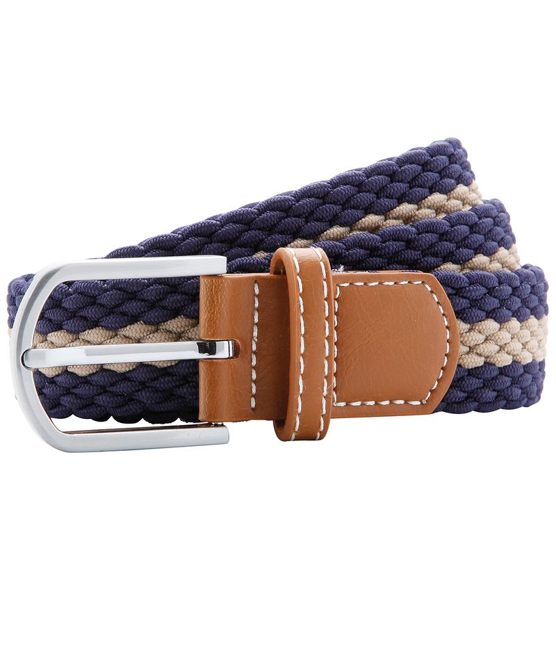 Two-Colour Stripe Braid Stretch Belt in One size Navy Khaki by Asquith & Fox — Custom branded clothing by Print Press, featuring premium embroidery produced in our specialist print lab in the UK.