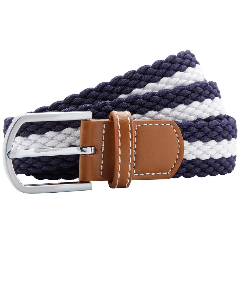Two-Colour Stripe Braid Stretch Belt in One size Navy White by Asquith & Fox — Custom branded clothing by Print Press, featuring premium embroidery produced in our specialist print lab in the UK.