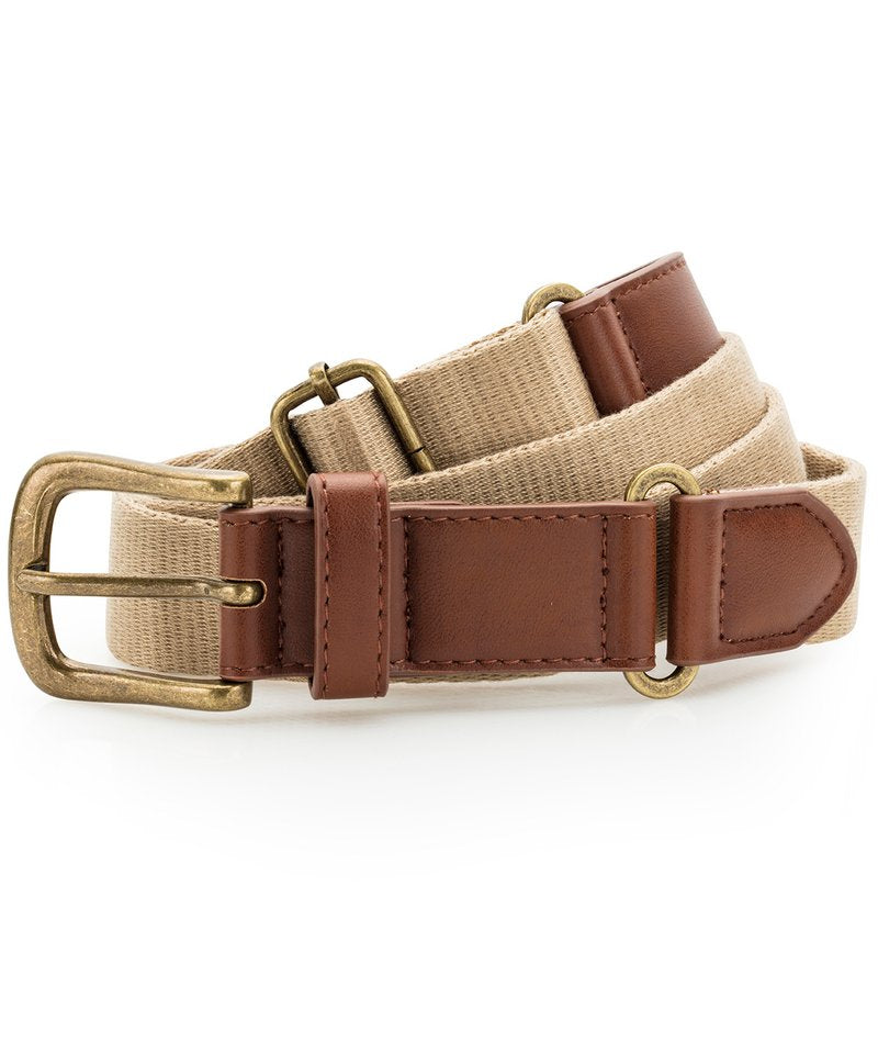 Faux Leather And Canvas Belt in One size Khaki by Asquith & Fox — Custom branded clothing by Print Press, featuring premium embroidery produced in our specialist print lab in the UK.
