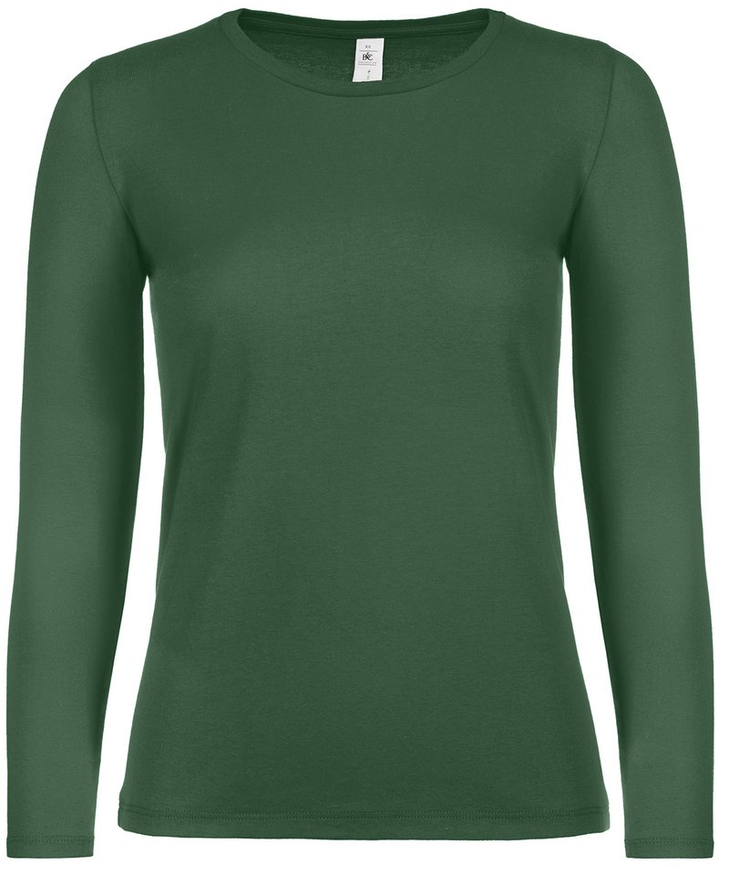 B&C E150 Long Sleeve Women's in Bottle Green by B & C Collection — Custom branded clothing by Print Press, featuring premium embroidery produced in our specialist print lab in the UK.