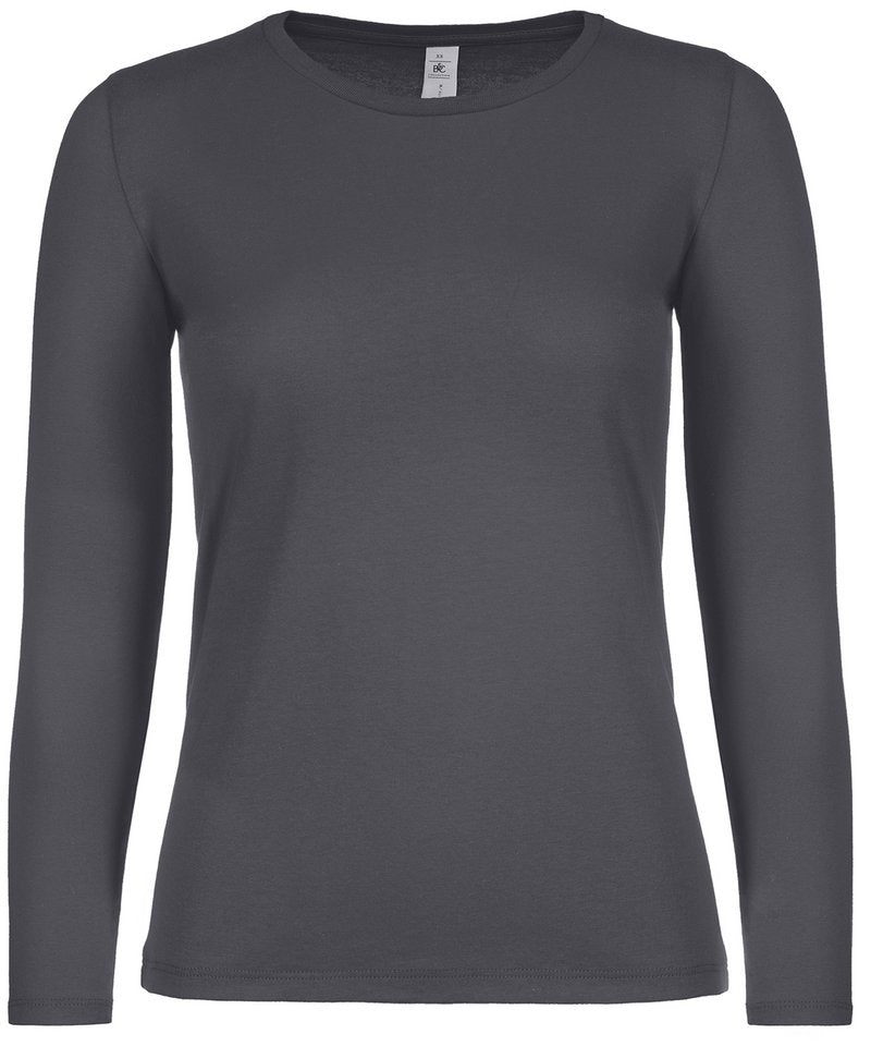 B&C E150 Long Sleeve Women's in Dark Grey by B & C Collection — Custom branded clothing by Print Press, featuring premium embroidery produced in our specialist print lab in the UK.