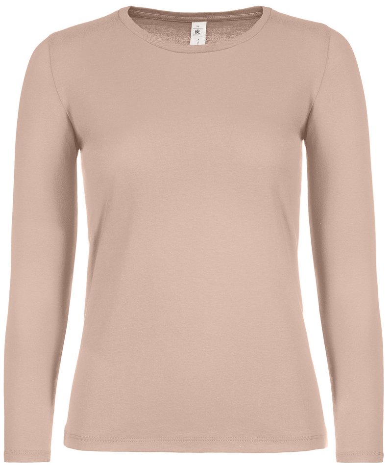 B&C E150 Long Sleeve Women's in Millennial Pink by B & C Collection — Custom branded clothing by Print Press, featuring premium embroidery produced in our specialist print lab in the UK.