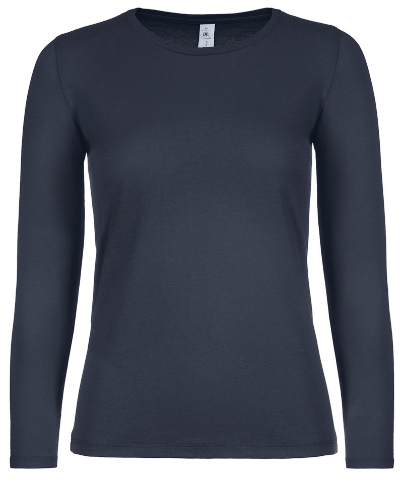 B&C E150 Long Sleeve Women's in Navy by B & C Collection — Custom branded clothing by Print Press, featuring premium embroidery produced in our specialist print lab in the UK.
