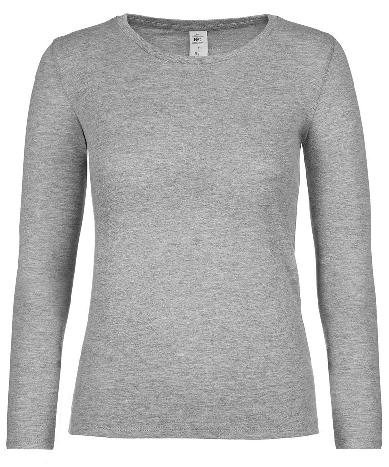 B&C E150 Long Sleeve Women's in Sport Grey by B & C Collection — Custom branded clothing by Print Press, featuring premium embroidery produced in our specialist print lab in the UK.