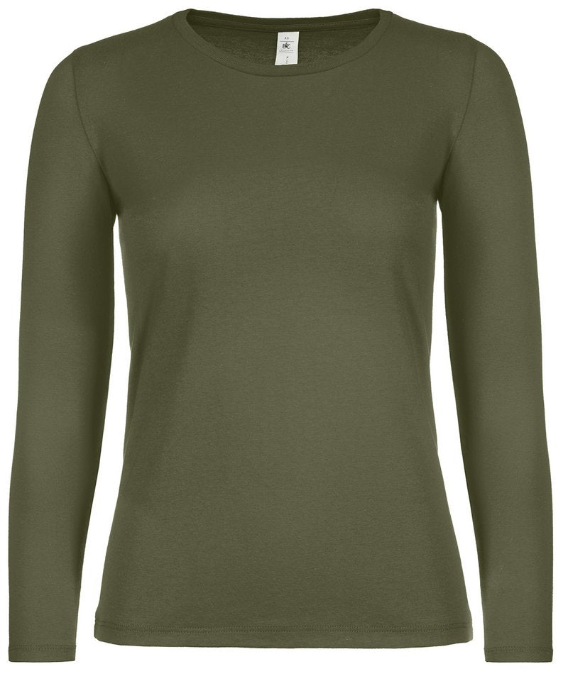 B&C E150 Long Sleeve Women's in Urban Khaki by B & C Collection — Custom branded clothing by Print Press, featuring premium embroidery produced in our specialist print lab in the UK.
