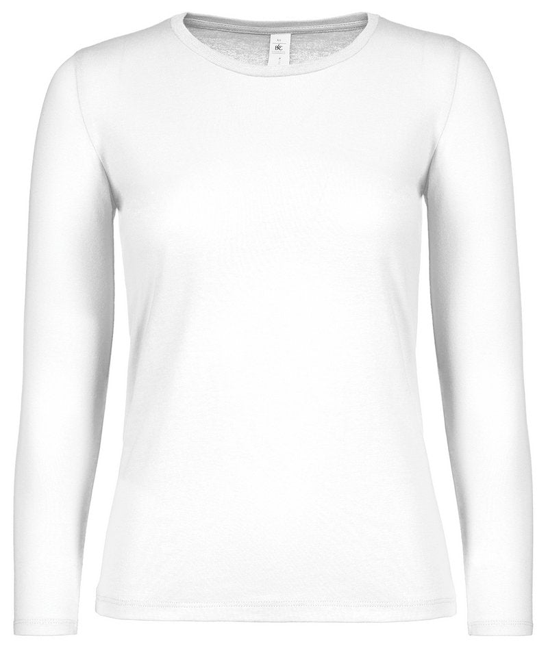 B&C E150 Long Sleeve Women's in White by B & C Collection — Custom branded clothing by Print Press, featuring premium embroidery produced in our specialist print lab in the UK.