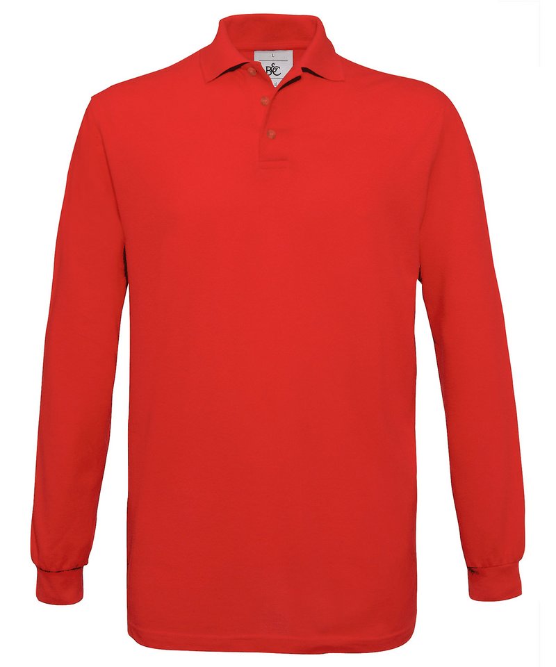 B&C Safran Long Sleeve in Red by B & C Collection — Custom branded clothing by Print Press, featuring premium embroidery produced in our specialist print lab in the UK.