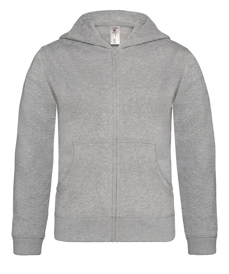 B&C Hooded Full-Zip Kids in Heather Grey by B & C Collection — Custom branded clothing by Print Press, featuring premium embroidery produced in our specialist print lab in the UK.