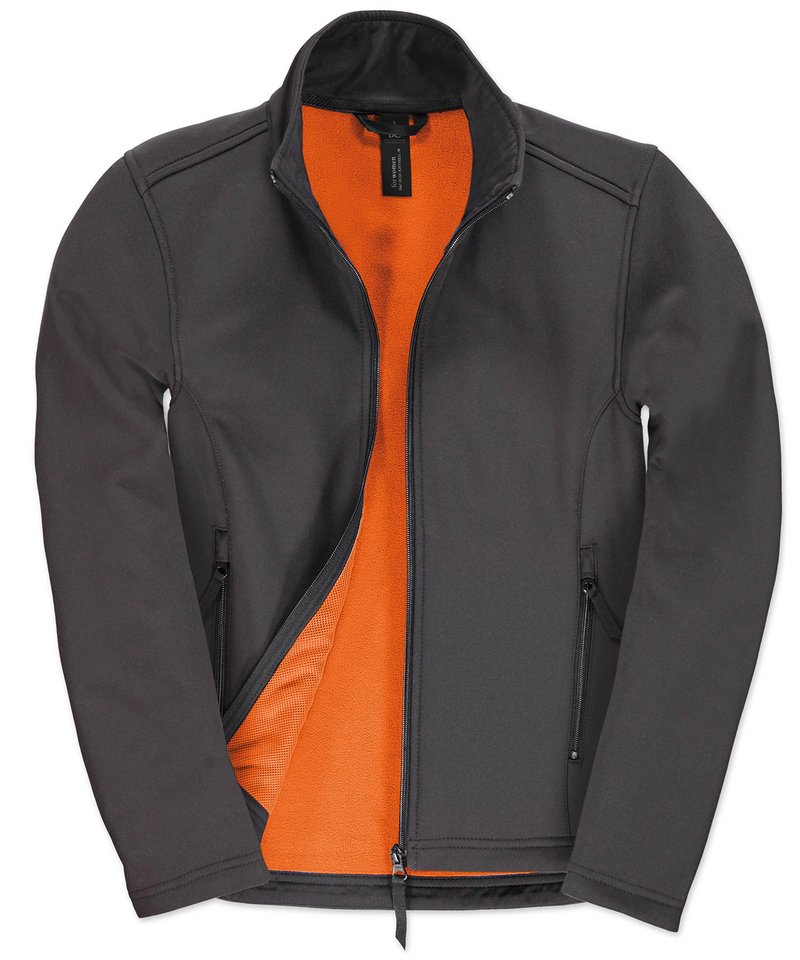 B&C Id.701 Softshell Jacket Women's in Dark Grey Neon Orange Lining by B & C Collection — Custom branded clothing by Print Press, featuring premium embroidery produced in our specialist print lab in the UK.