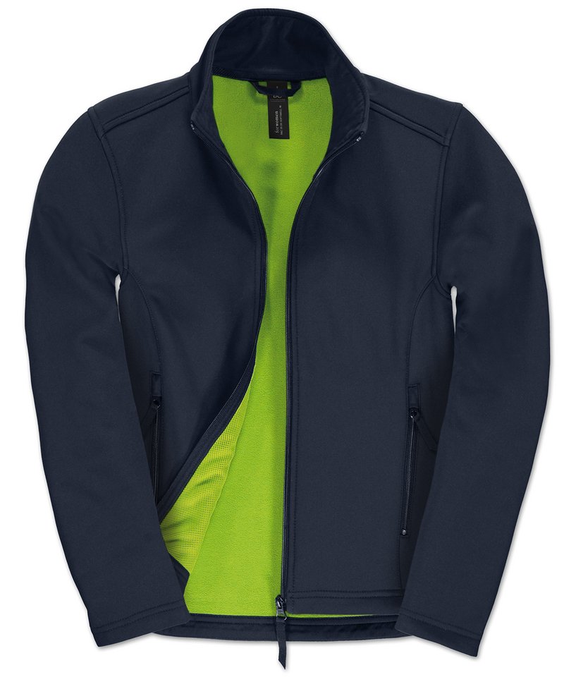 B&C Id.701 Softshell Jacket Women's in Navy Neon Green Lining by B & C Collection — Custom branded clothing by Print Press, featuring premium embroidery produced in our specialist print lab in the UK.