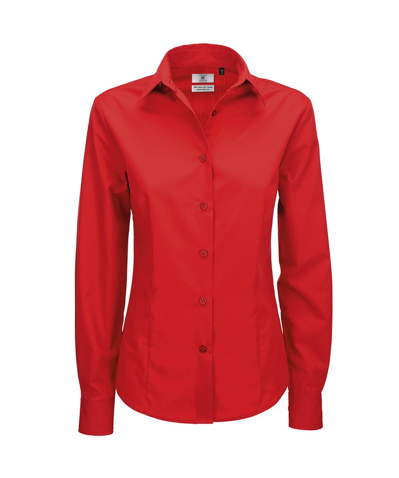 B&C Smart Long Sleeve Women's in Deep red by B & C Collection — Custom branded clothing by Print Press, featuring premium embroidery produced in our specialist print lab in the UK.