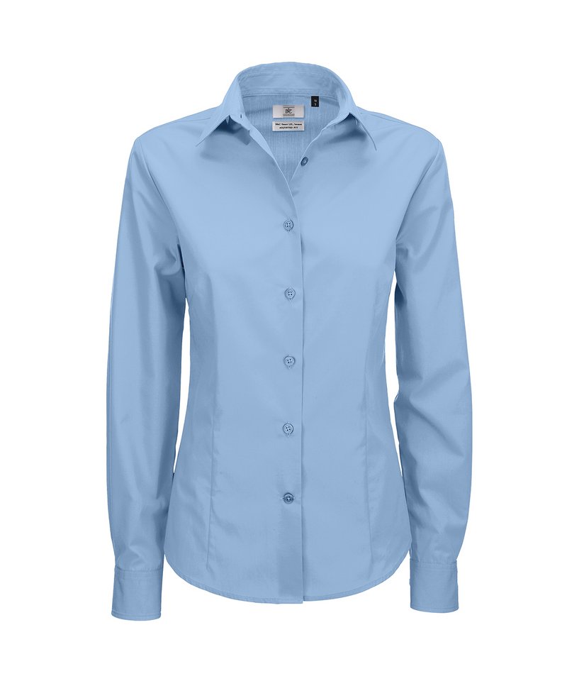 B&C Smart Long Sleeve Women's in Light Blue by B & C Collection — Custom branded clothing by Print Press, featuring premium embroidery produced in our specialist print lab in the UK.