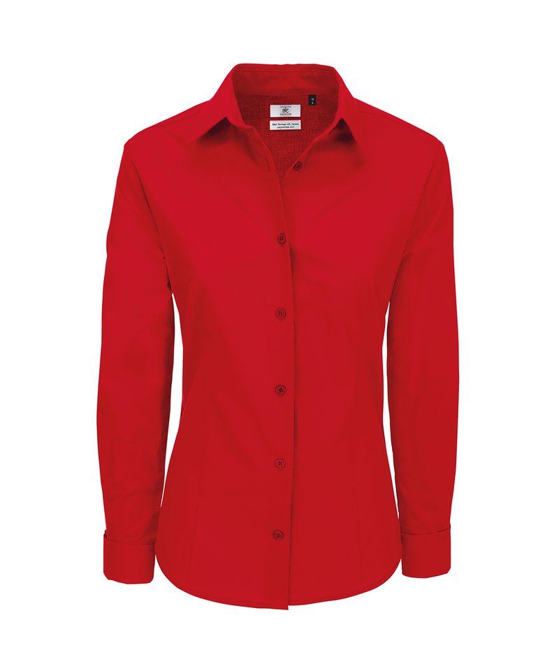 B&C Heritage Long Sleeve Women's in Deep Red by B & C Collection — Custom branded clothing by Print Press, featuring premium embroidery produced in our specialist print lab in the UK.