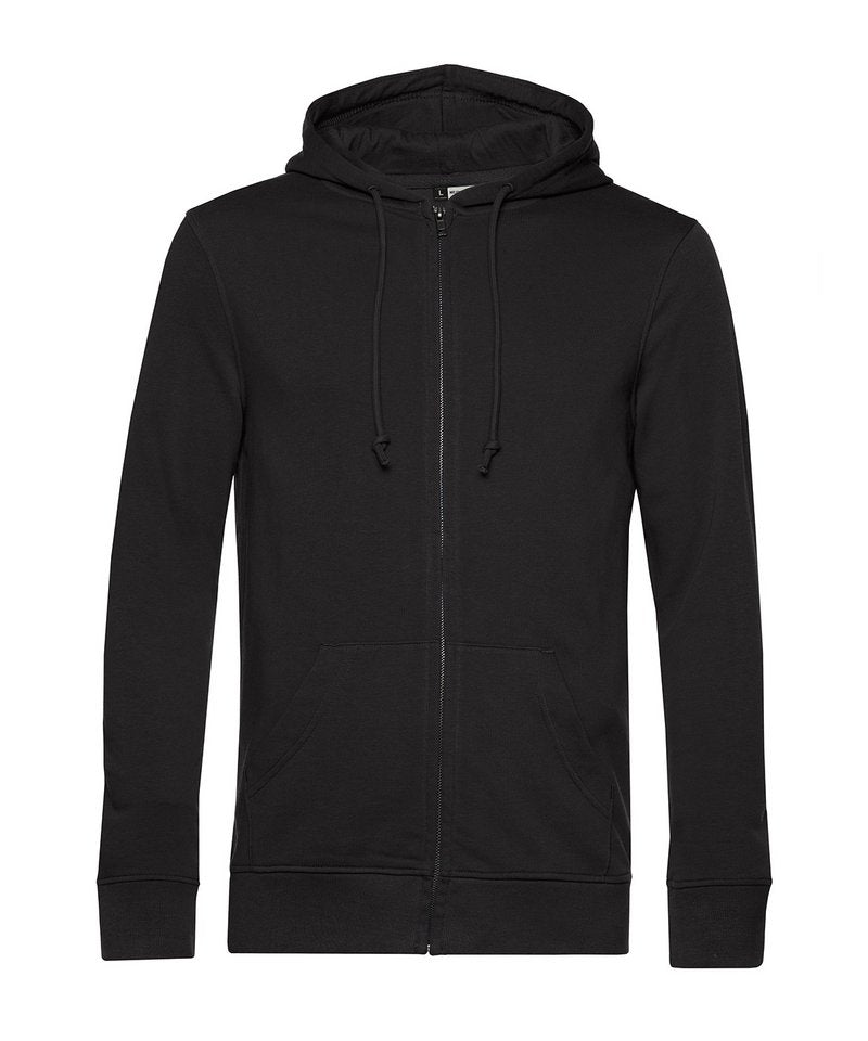 B&C Organic Zipped Hood in Black Pure by B & C Collection — Custom branded clothing by Print Press, featuring premium embroidery produced in our specialist print lab in the UK.