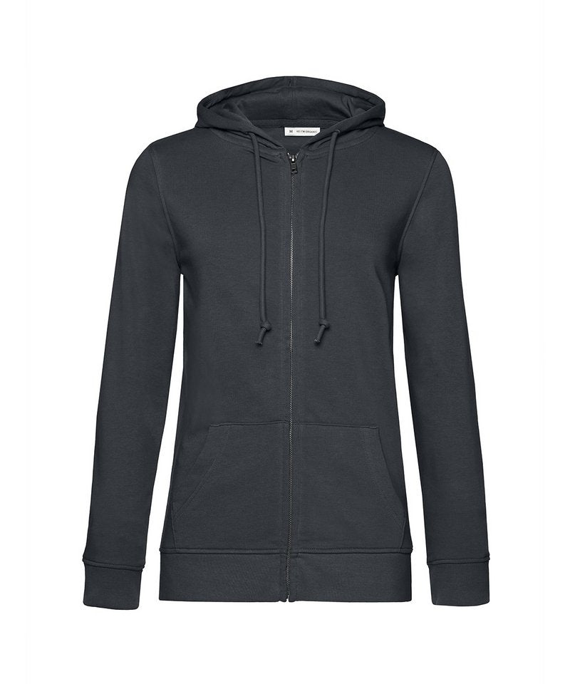 B&C Organic Zipped Hood Women's in Asphalt by B & C Collection — Custom branded clothing by Print Press, featuring premium embroidery produced in our specialist print lab in the UK.