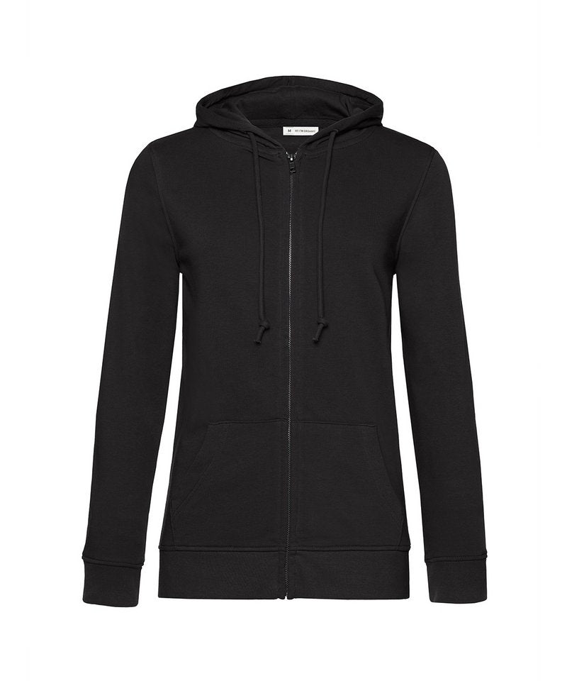 B&C Organic Zipped Hood Women's in Black Pure by B & C Collection — Custom branded clothing by Print Press, featuring premium embroidery produced in our specialist print lab in the UK.